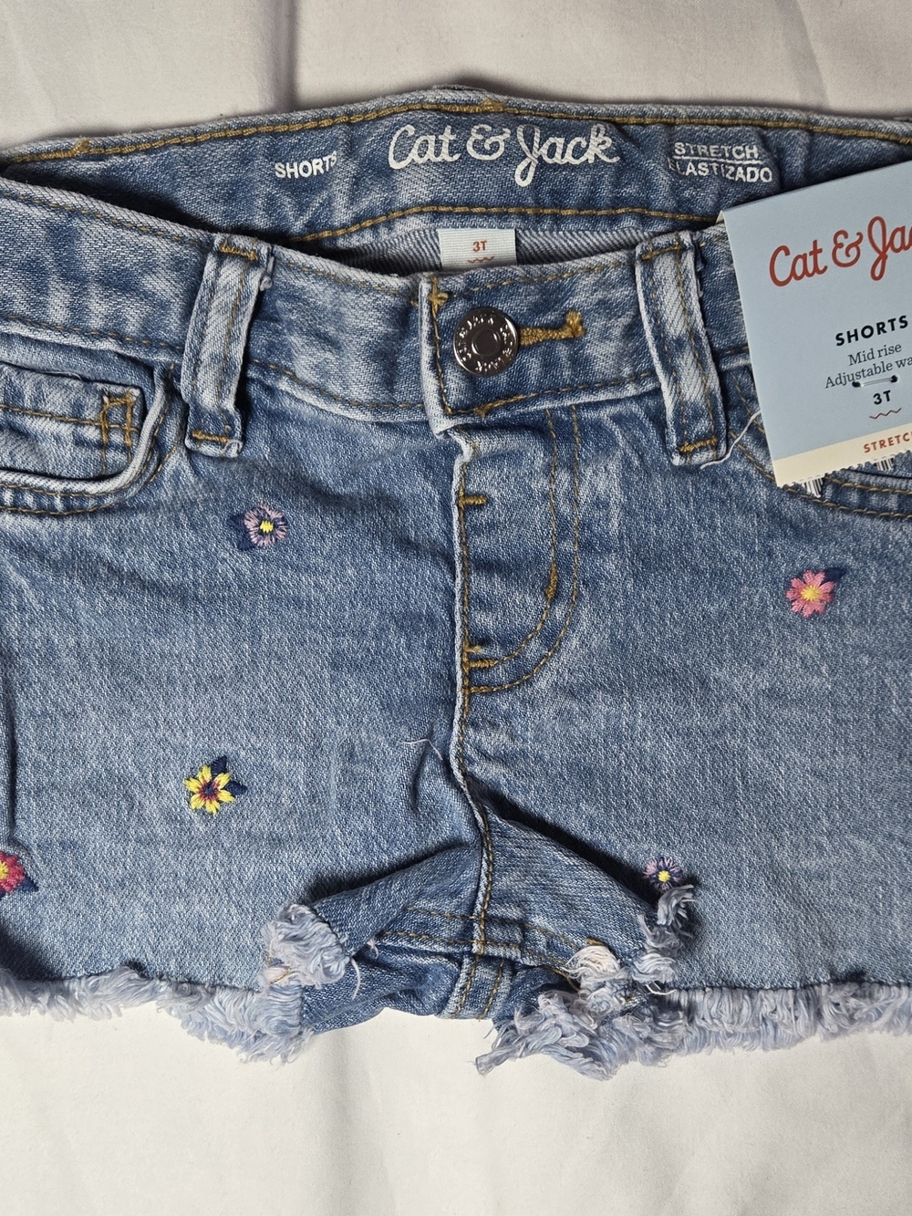 Cat & Jack Embroidered Light Wash Denim Shorts - Floral Accent